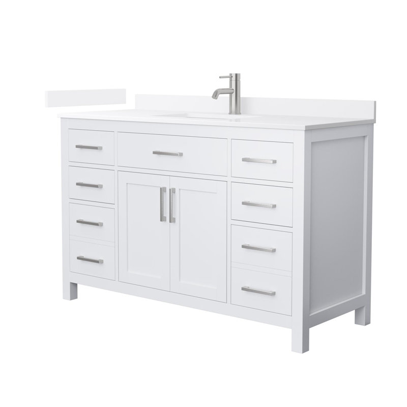 Beckett 54" Freestanding Single Bathroom Vanity with Quartz Top, White, Brushed Nickel, White Quartz
