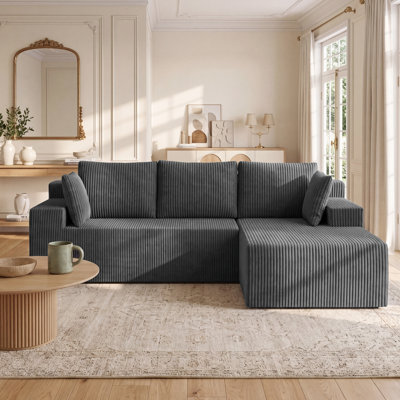 96 in. Wide Modular Sectional Sofa with Chaise, Knit Corduroy Upholstery