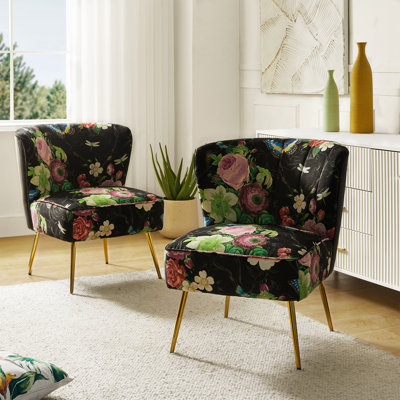 Fauteuil demi-tonneau en velours avec dossier capitonné Mccowan Felicia