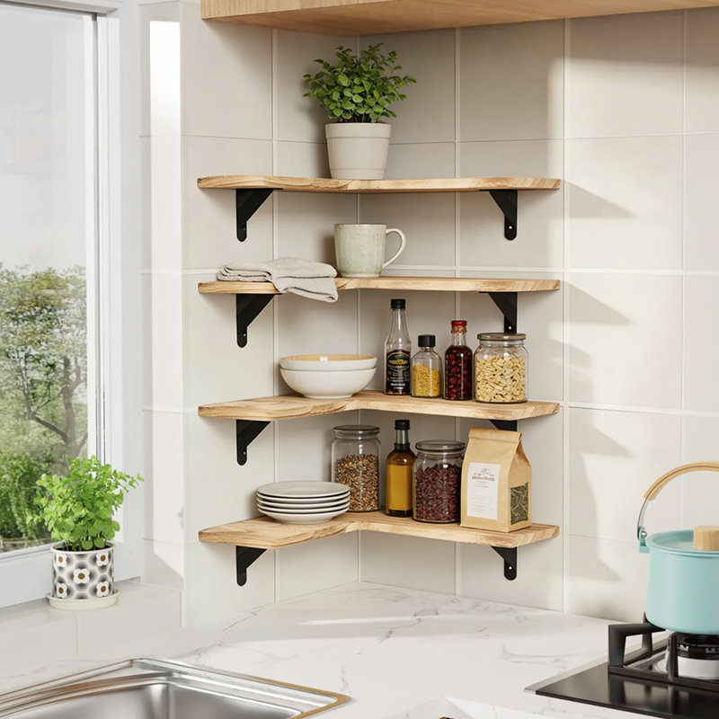 4 Piece Wood Bracket Shelf, Natural Wood