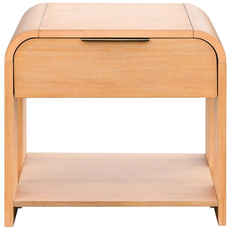 Table de chevet contemporaine avec coins arrondis et plateau en bois massif
