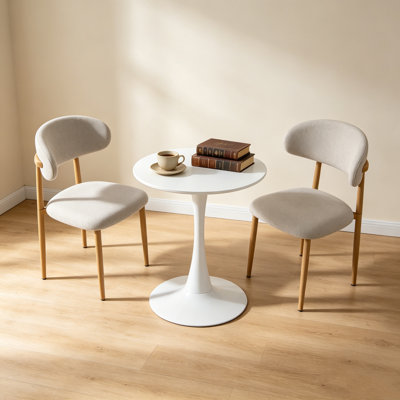 Table de salle à manger ronde de luxe 24 po, base tulipe de style Mid-Century moderne, plateau en panneau de fibres à densité moyenne à grain de bois profond