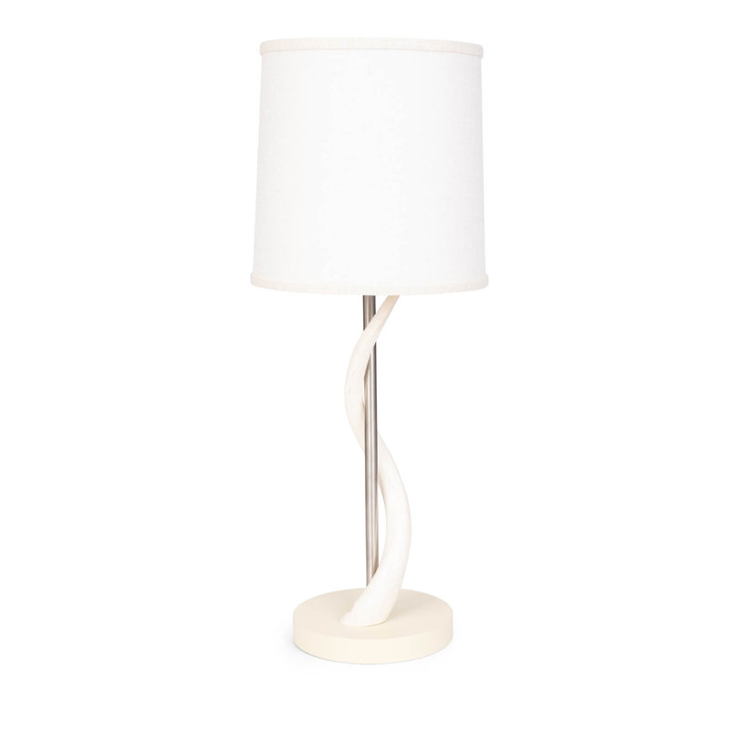 Polished African Inner Horn Table Lamp, Cream/Satin Nickel