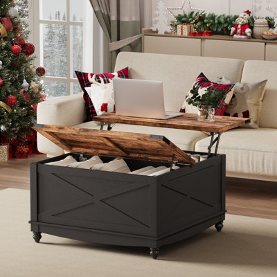 Farmhouse Lift Top Coffee Table With Hidden Storage, Multi-Function Coffee Table Living Room