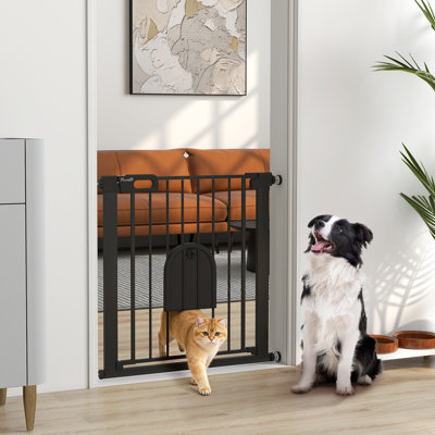 Barrière pour animaux Tucker Murphy Pet ™ de 30 à 32 po avec petite porte, barrière pour chien avec porte pour chat, barrière de sécurité, ajustement de la pression des escaliers, fermeture automatique, verrouillage double, pour les portes, les co
