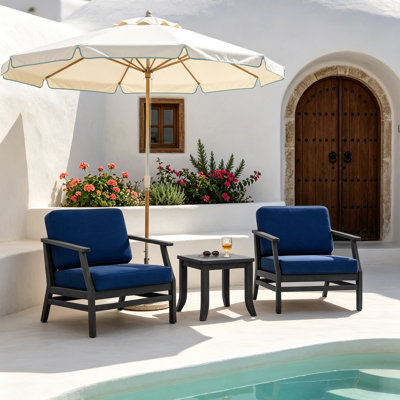 Ensemble de patio extérieur en teck pour deux personnes avec coussins et table d'appoint Polett