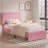 Twin Size Bed with 1 Storage Drawers Upholstered Platform Bed Adjustable with Nailhead Trim Headboard Wooden Slats Support Bed Frame-100041929-105756034