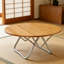 Table de camping ronde et pliante en bambou avec table basse pliable pour pique-nique intérieur et extérieur