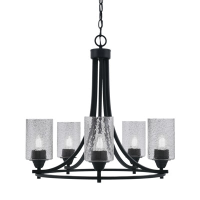Lustre 5 lumières Paramount illustré en finition noir mat avec verre fumé de 4 po