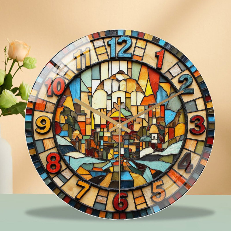 Stained Glass Wall Clock Home Decor Unique Design Art - 12'' Modern Glass Wall Clock