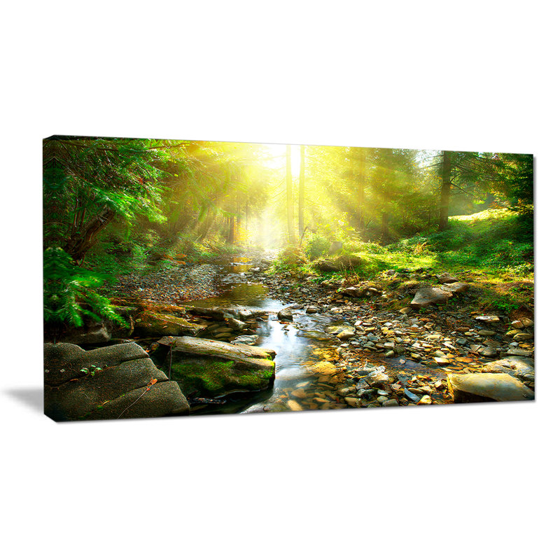 «Mountain Stream in Forest», reproduction de photo sur toile, H 16 po x l 32 po x P 1 po, Toile tendue