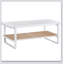 Table basse moderne en bois massif blanc minimaliste moderne. Plateau de table en verre, table en imitation rotin. Table rectangulaire convenant au salon, à la salle à manger et à la chambre à coucher 
