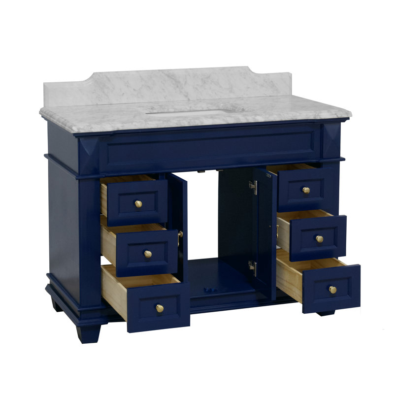 Ensa 48'' Single Bathroom Vanity with Top, Carrara Marble, Royal Blue