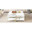 Table basse moderne carrée texturée en marbre avec 4 tiroirs et base suspendue, blanc, 43,3 po