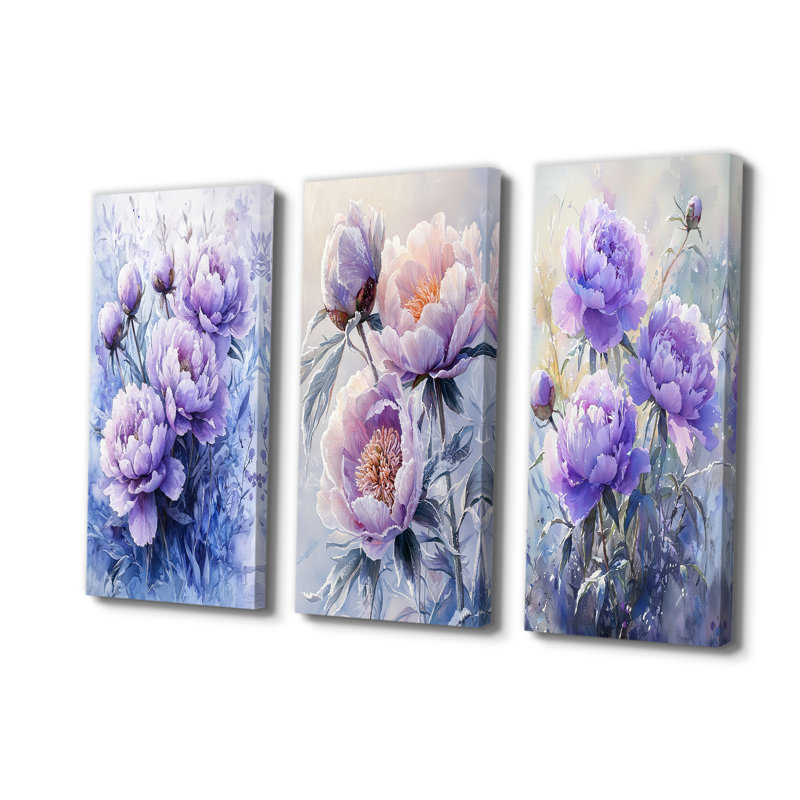 Pivoine hivernale lavande Embrace I - Collection de décorations murales traditionnelles, H 28 po x l 36 po, Toile tendue