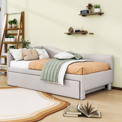 Twin Upholstered Daybed with Backrest and Twin Pop Up Trundle by Lark Manor