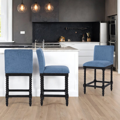 Tamami 26" High Modern Farmhouse Turned Leg Beaded Counter Stool(Set of 3)