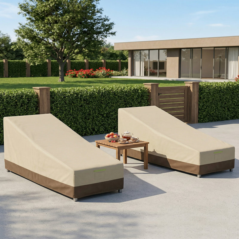 Waterproof All-Weather Patio Chaise Lounge Cover, 600D Heavy Duty Outdoor Cover Furniture for Pool & Patio, khaki