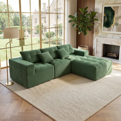 101.2" Corduroy Modular Sectional Sofa with Reversible Ottoman