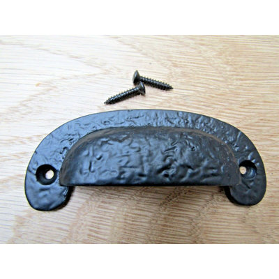 Textured Cabinet Cup Pull Handle Black Antique