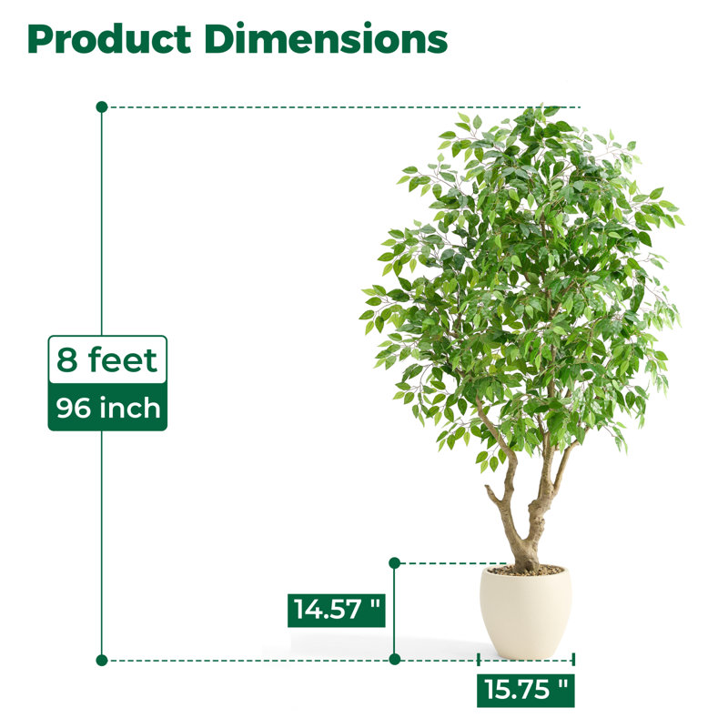 Primrue 8 Feet Artificial Banyan Tree, Tall Faux Trees With Planter ...