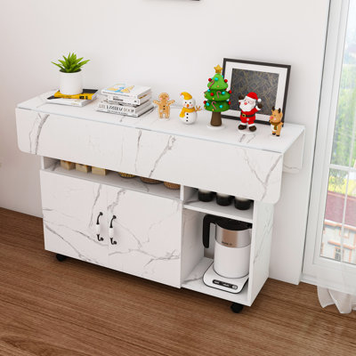 Îlot de cuisine multifonctionnel avec tablettes de rangement, roulettes et abattant double