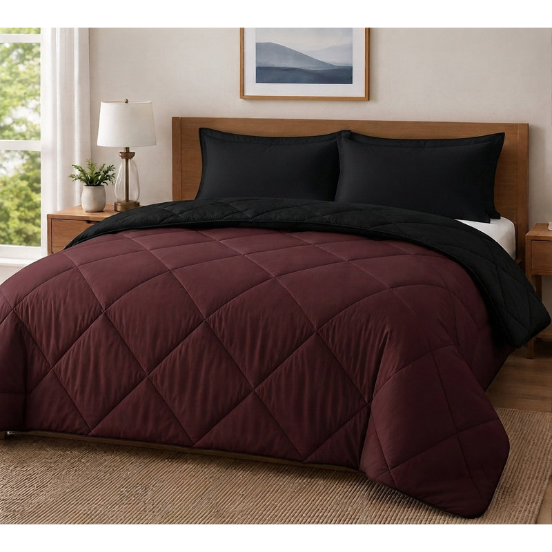 Ensemble d'édredon et de taie d'oreiller matelassés réversible - Literie en microfibre 3 pièces, Très grand lit