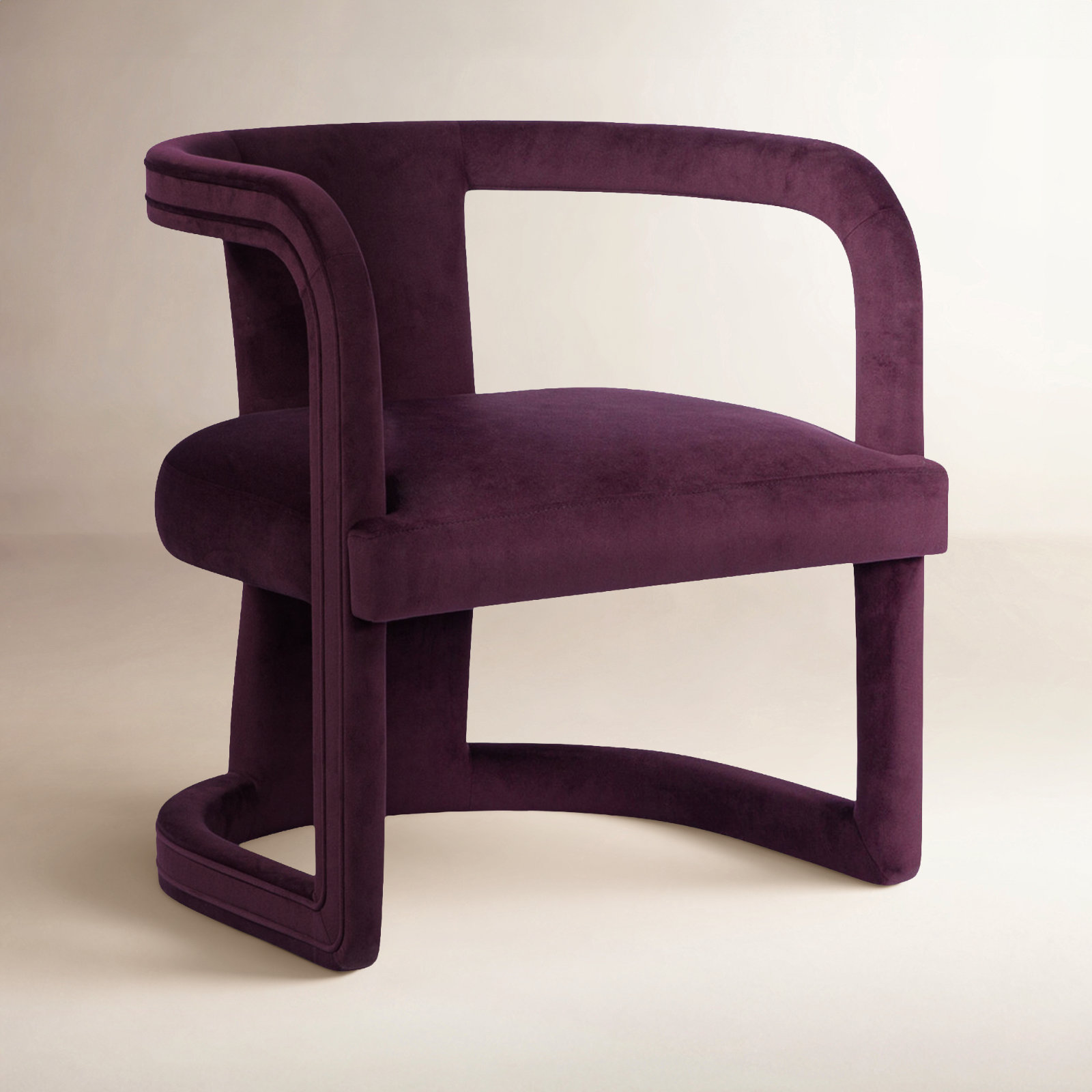 Nolita Mahogany Barrel Chair, Stax Plum Performance Velvet