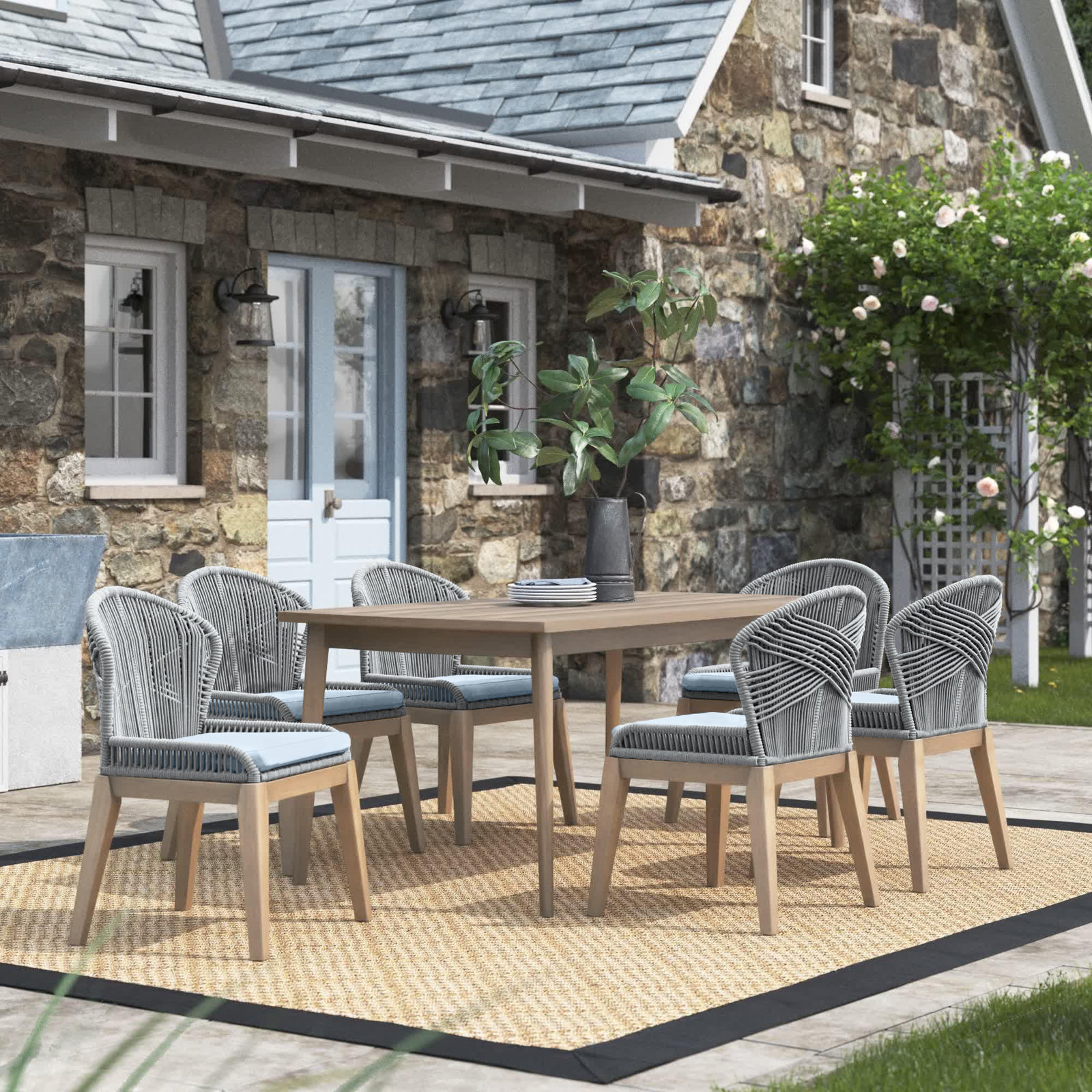 Daveney 67" Acacia Patio Dining Set, Gray