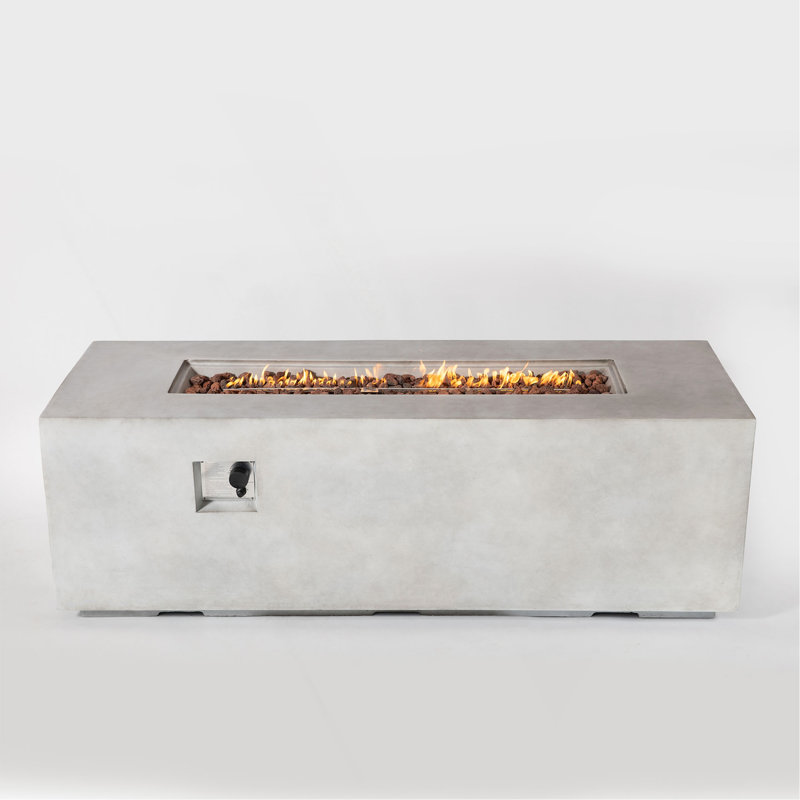70" Propane Gas Fire Pit Table, 60000 BTU  Rectangular Concrete Fire Pit For Outside Patio Deck Garden Backyard- Light Gray