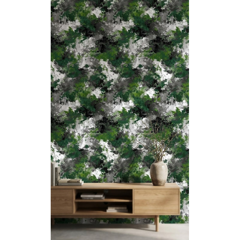 Papier peint à motif abstrait camouflage vert