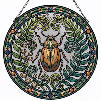 Beetle Mandala Stained Glass Window Panel，7.8H