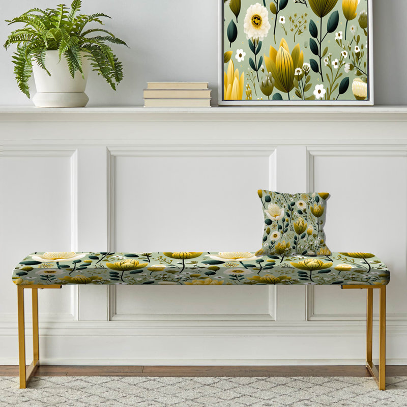Banc avec revêtement, Serene Green Garden Blooms I