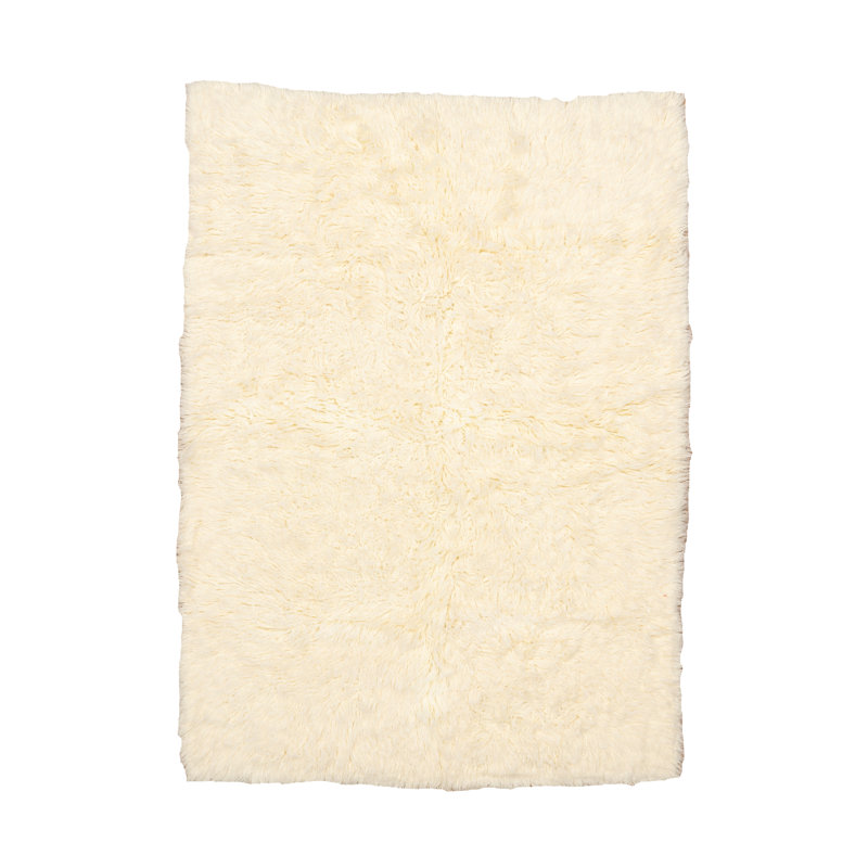 Aalish Premium Flokati Wool Shag Hand Loomed Ivory Rug, 5' x 7'