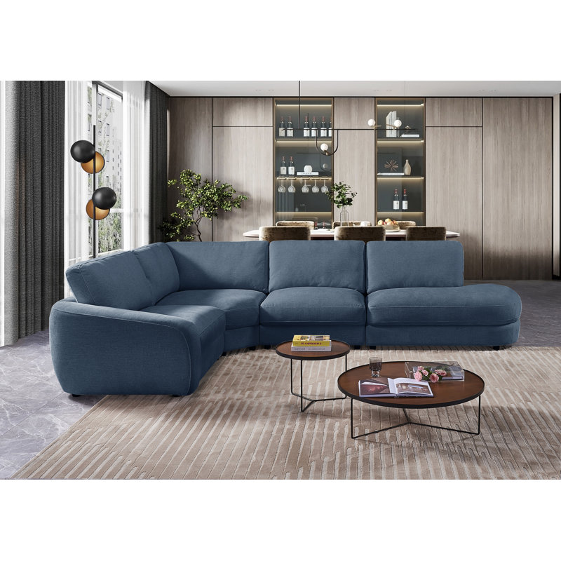 Upholstered Fabric Modular Sectional Sofa With Elegant Curved Design Chaise, 34.5" H x 142.5" W x 95" D