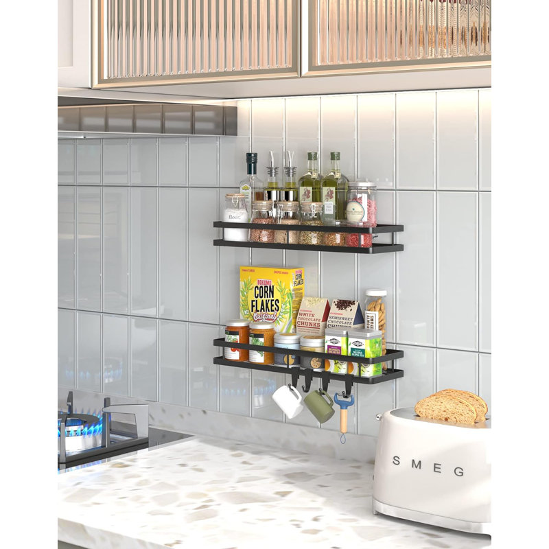 Étagère à épices murale avec porte-serviettes en papier, ensemble de 2 tablettes de rangement en acier inoxydable pour armoire de cuisine