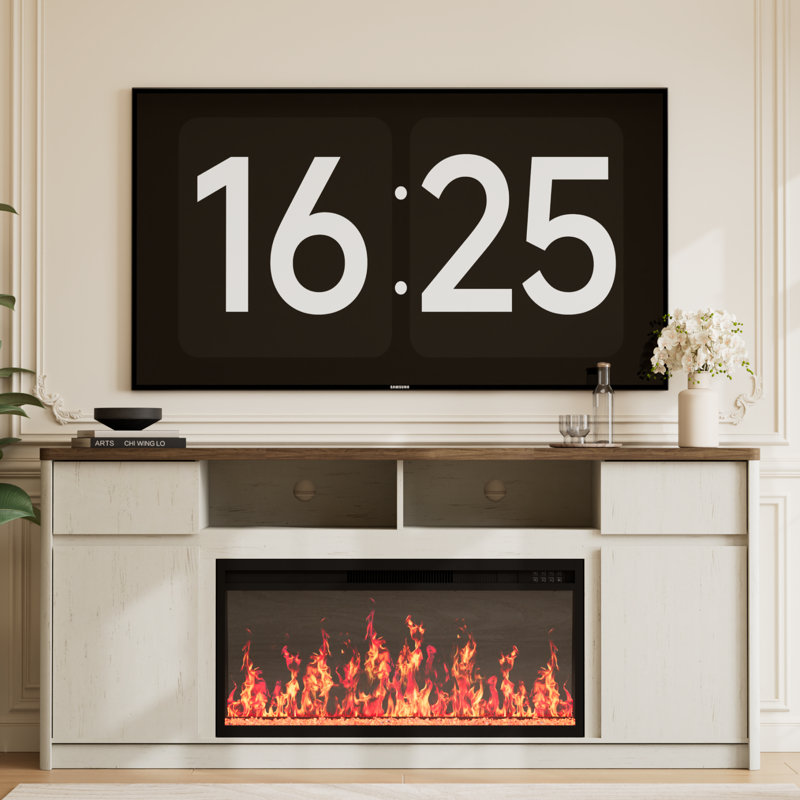 Meuble télé avec foyer, Brun