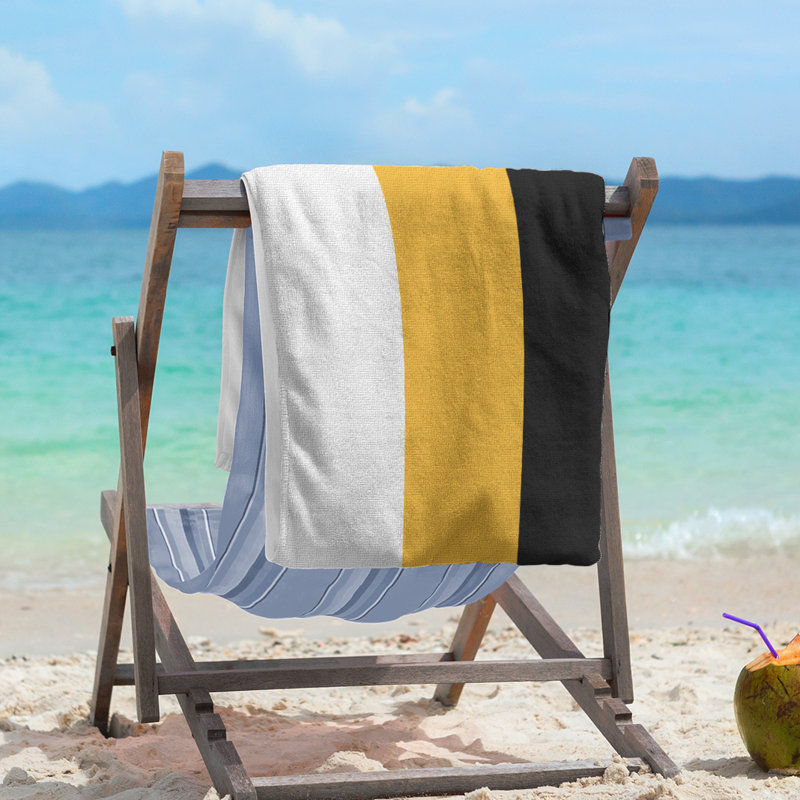 Boston Lightweight Beach Towel, White/Yellow/Black, Poly/Cotton