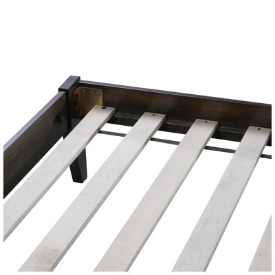 Queen Size Solid Rubber Wood Bed Frame with Headboard, Espresso Finish - Enhanced Support Feet & Underbed Storage