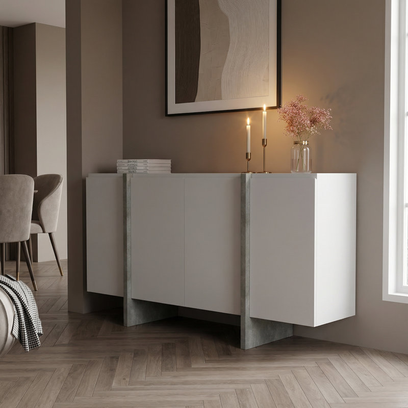 Buffet 70,9 po Bhahadur avec finition mate, Blanc / Béton