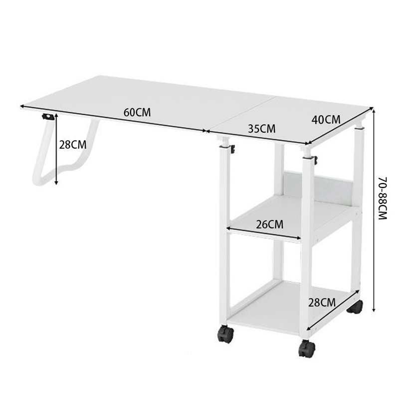 Adjustable Solid Wood Top Metal Base Computer Desk, White, White