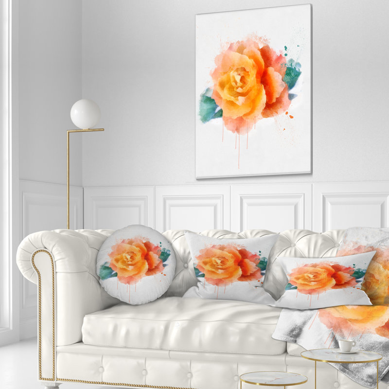 Rose orange avec feuilles vertes - coussin à imprimé floral