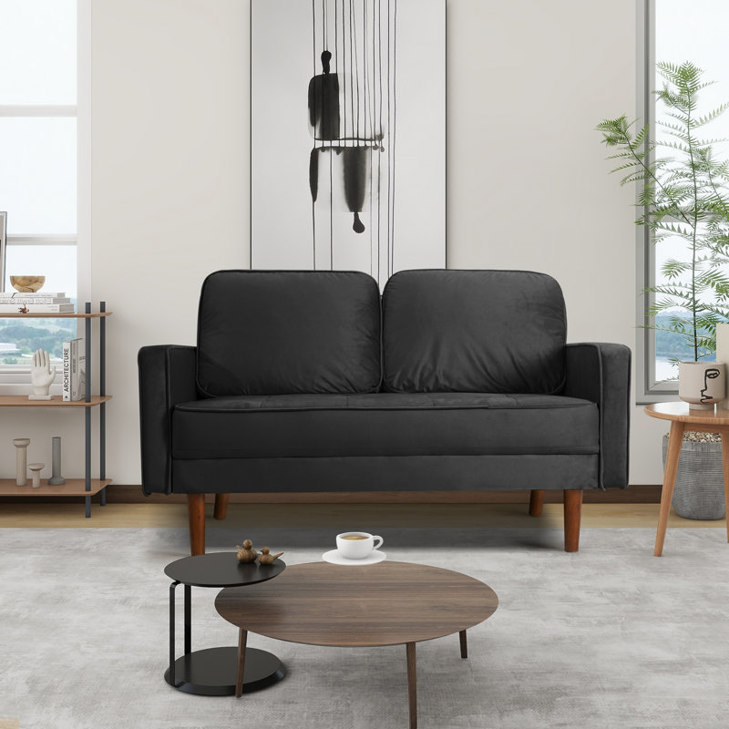 Marick 56"W Velvet Loveseat,Square Arm Couch With Solid Wood Frame, Black