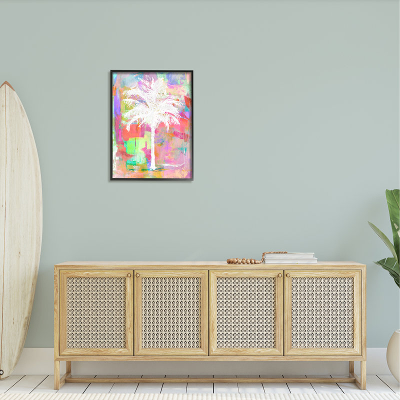 Black Framed Tropical White Palm Tree Canvas Print, 24" x 30"
