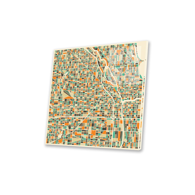 «Abstract City Map of Chicago» par Jazzberry, impression sur acrylique sans cadre incassable, H 24 po x l 24 po x P 0,25 po