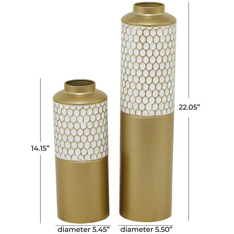 Metal Honeycomb Decorative Vase Set, Gold