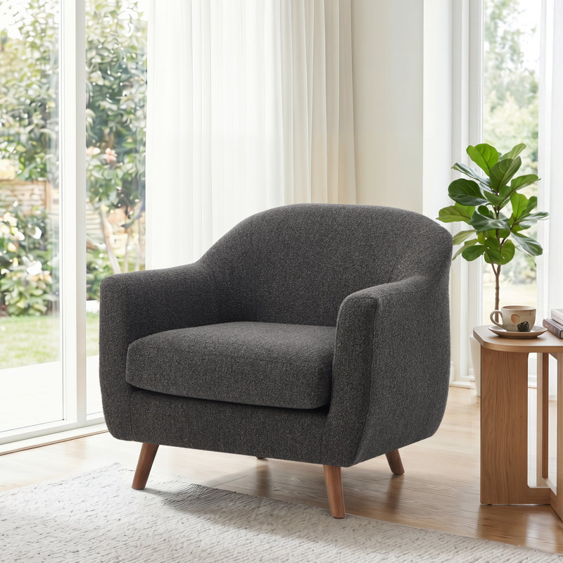 Kaya 35''W Modern Upholstered Accent Chair Boucle, Dark Gray