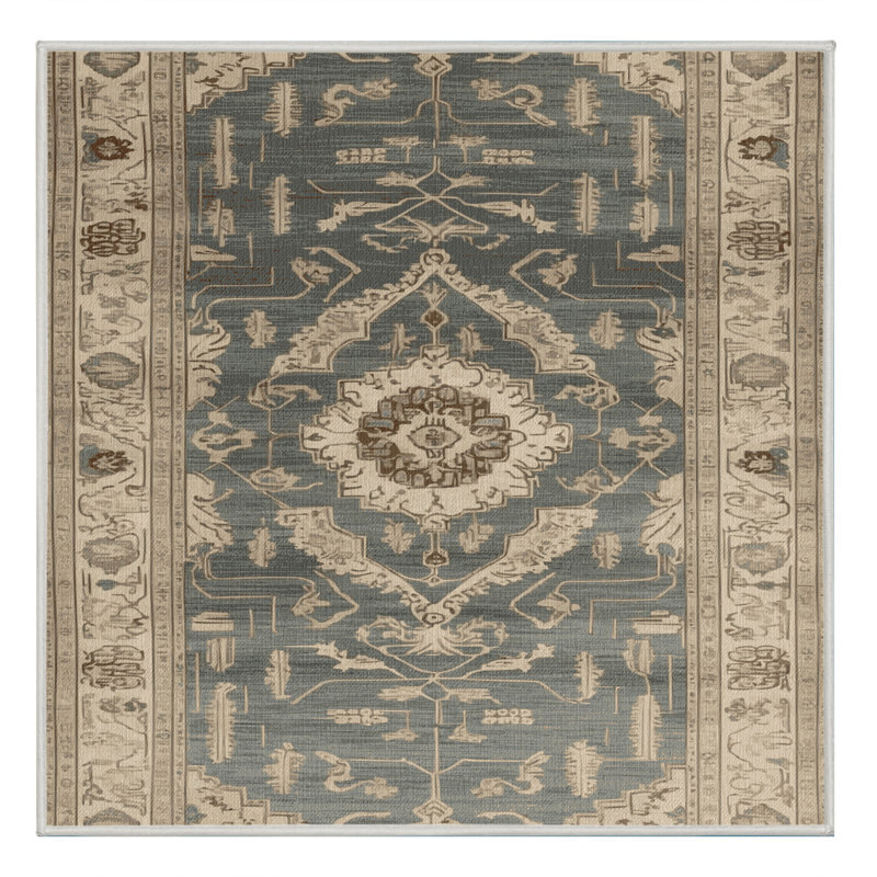 Tapis beige Art Deco lavable à la machine, Carré 4 pi