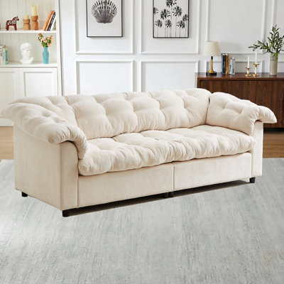 94.8" Cloud Chenille Sofa, Modern Plush Deep Seat Couch with Solid Wood Frame, Luxurious Fluffy Upholstery for Living Room, Apartment, Bedroom, Office ，Beige