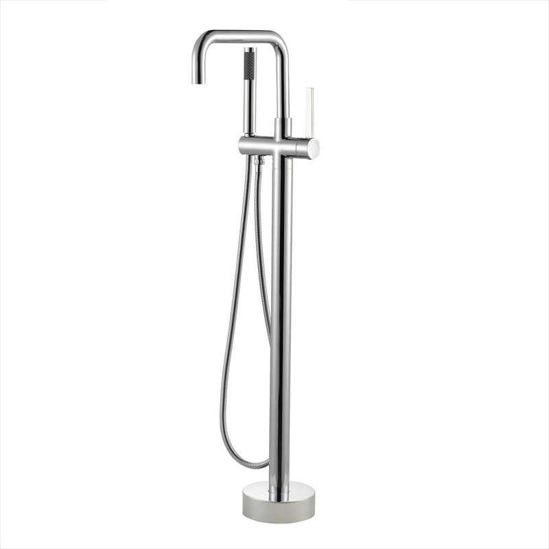 Robinet de baignoire autoportant à poignée simple avec douche à main Chrome poli, Chrome poli